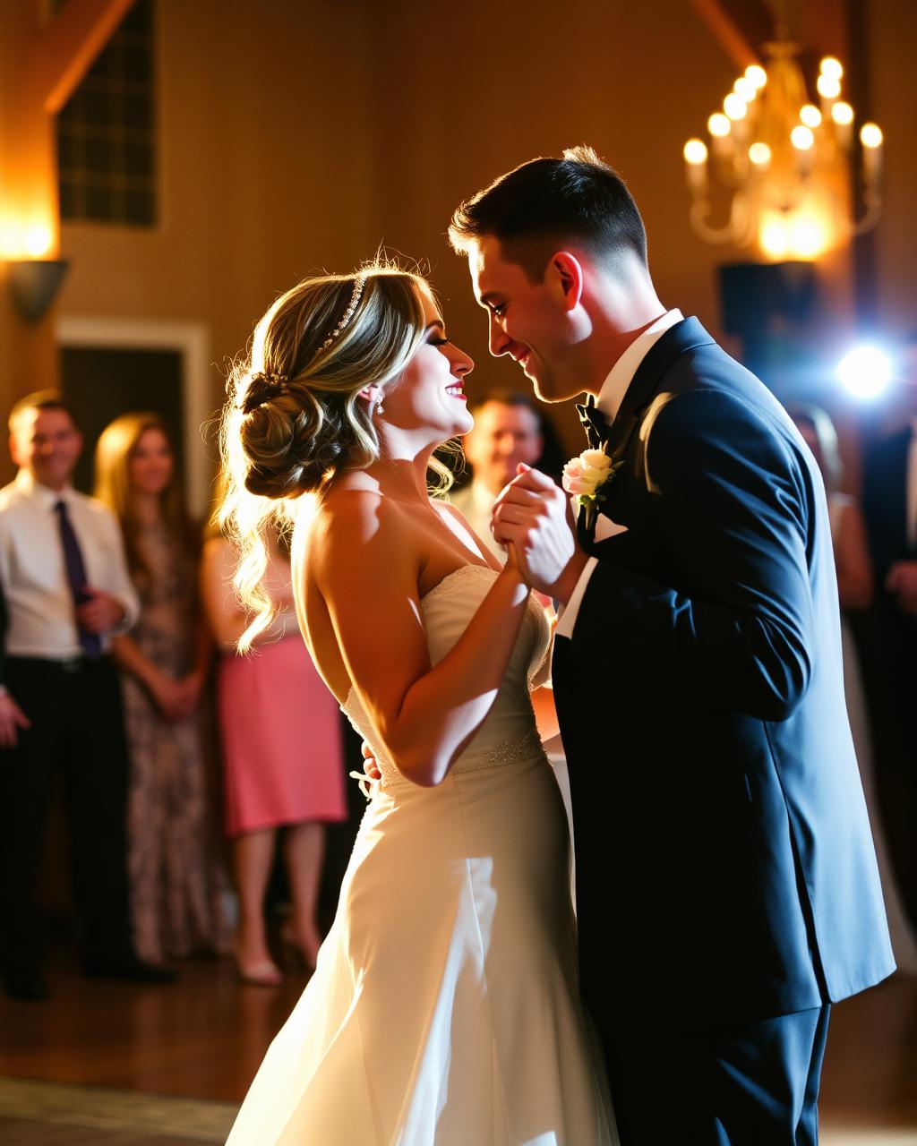 A couple embracing during their wedding celebration